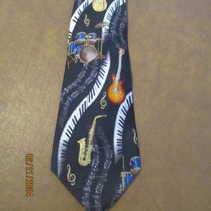 Utopia BLACK Musician Drums Guitar Sax Piano Keys Music Notes Novelty Necktie
